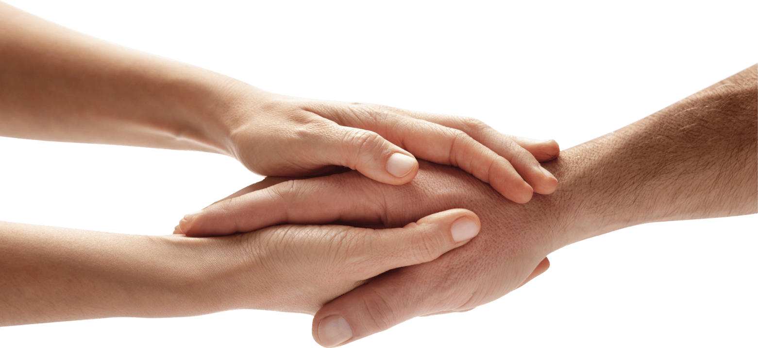 Zwei Hände einer Person halten eine Hand einer anderen Person fest